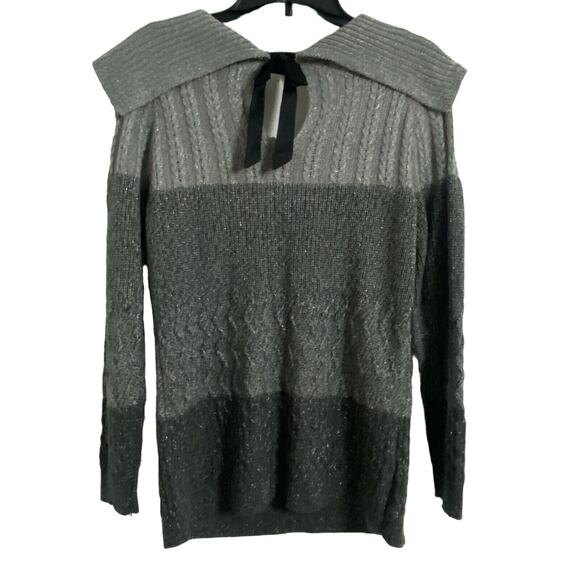 Soho NY & Co Jeans Sweater Charcoal Melange Off Shoulder Tie Back Women's Size M - Picture 3 of 8